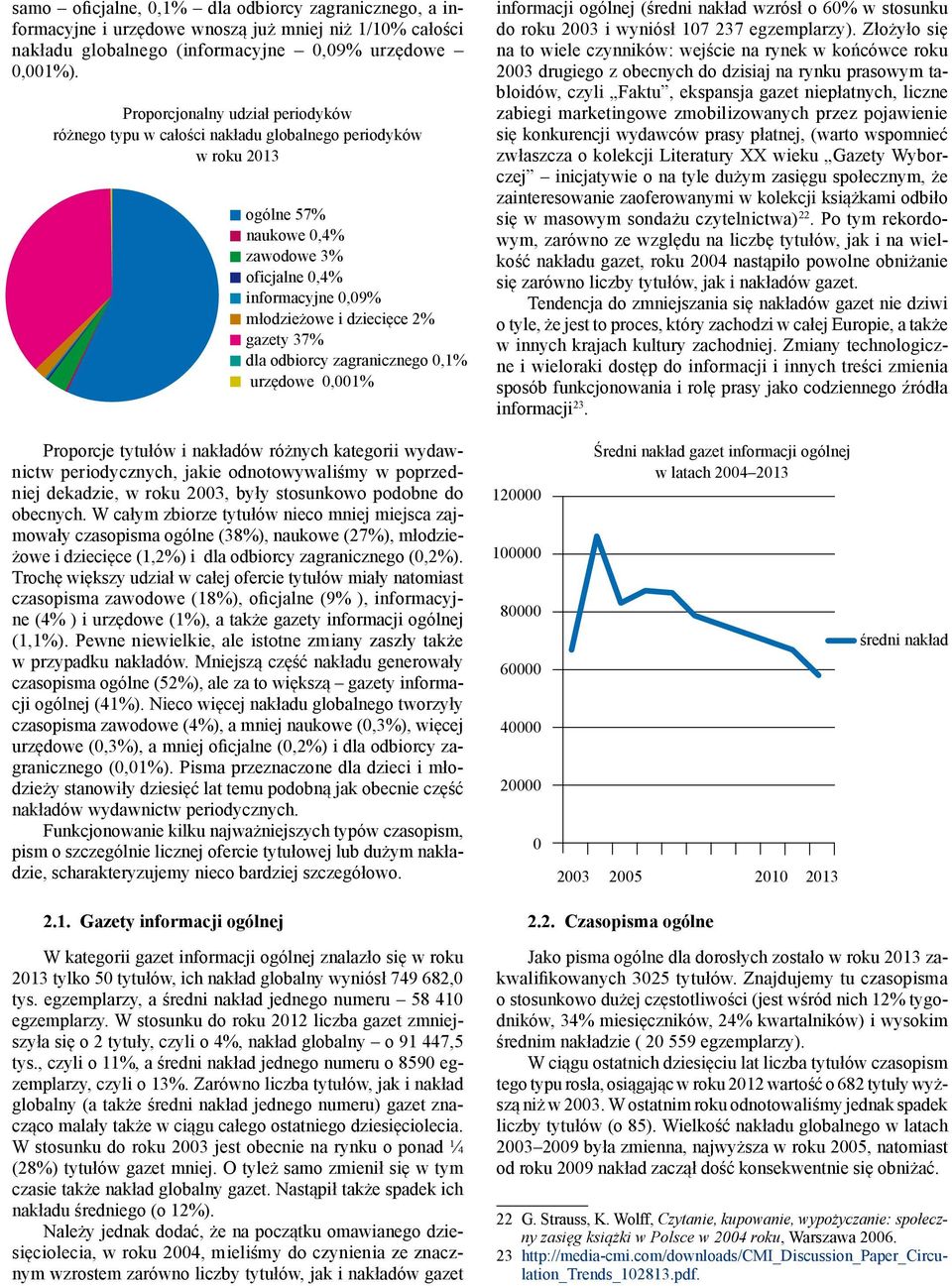 gazety 37% dla odbiorcy zagranicznego 0,1% urzędowe 0,001% informacji ogólnej (średni nakład wzrósł o 60% w stosunku do roku 2003 i wyniósł 107 237 egzemplarzy).