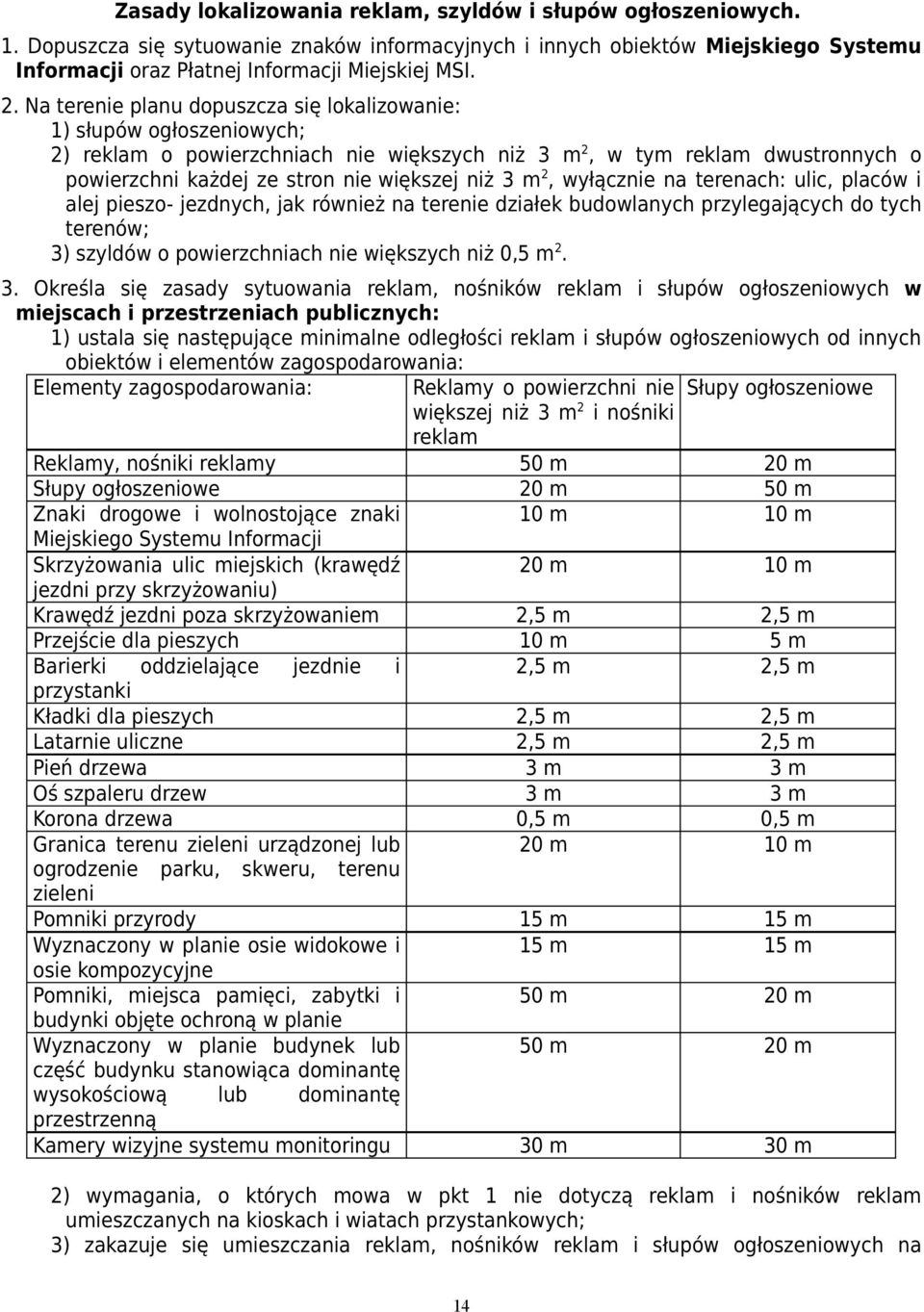 2, wyłącznie na terenach: ulic, placów i alej pieszo- jezdnych, jak również na terenie działek budowlanych przylegających do tych terenów; 3)