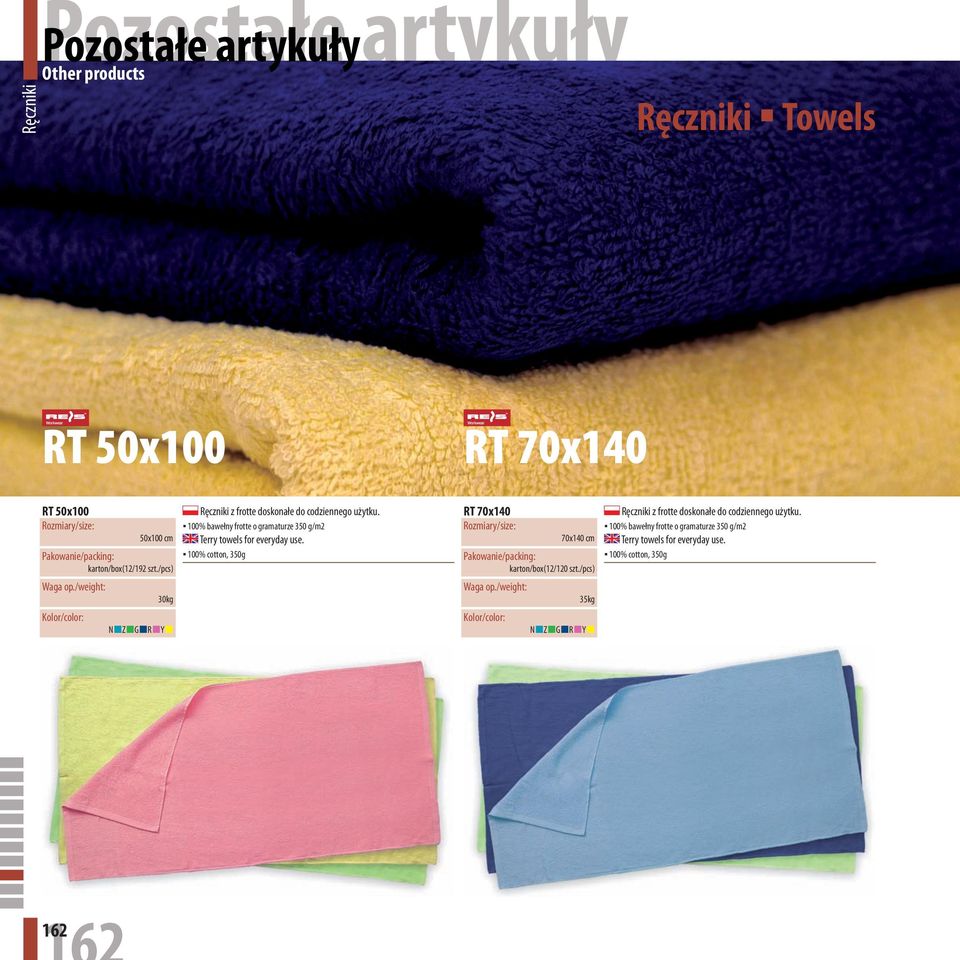100% bawełny frotte o gramaturze 350 g/m2 Terry towels for everyday use.