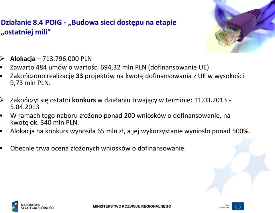 wysokości 9,73 mln PLN. Zakończył się ostatni konkurs w działaniu trwający w terminie: 11.03.2013-5.04.