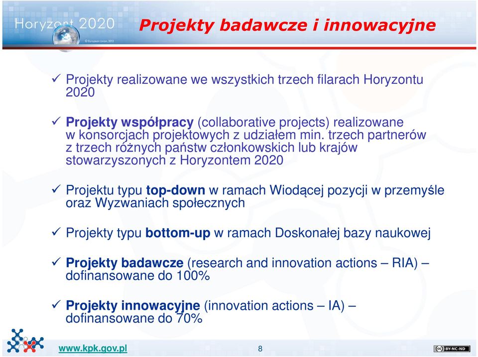 trzech partnerów z trzech różnych państw członkowskich lub krajów stowarzyszonych z Horyzontem 2020 Projektu typu top-down w ramach Wiodącej