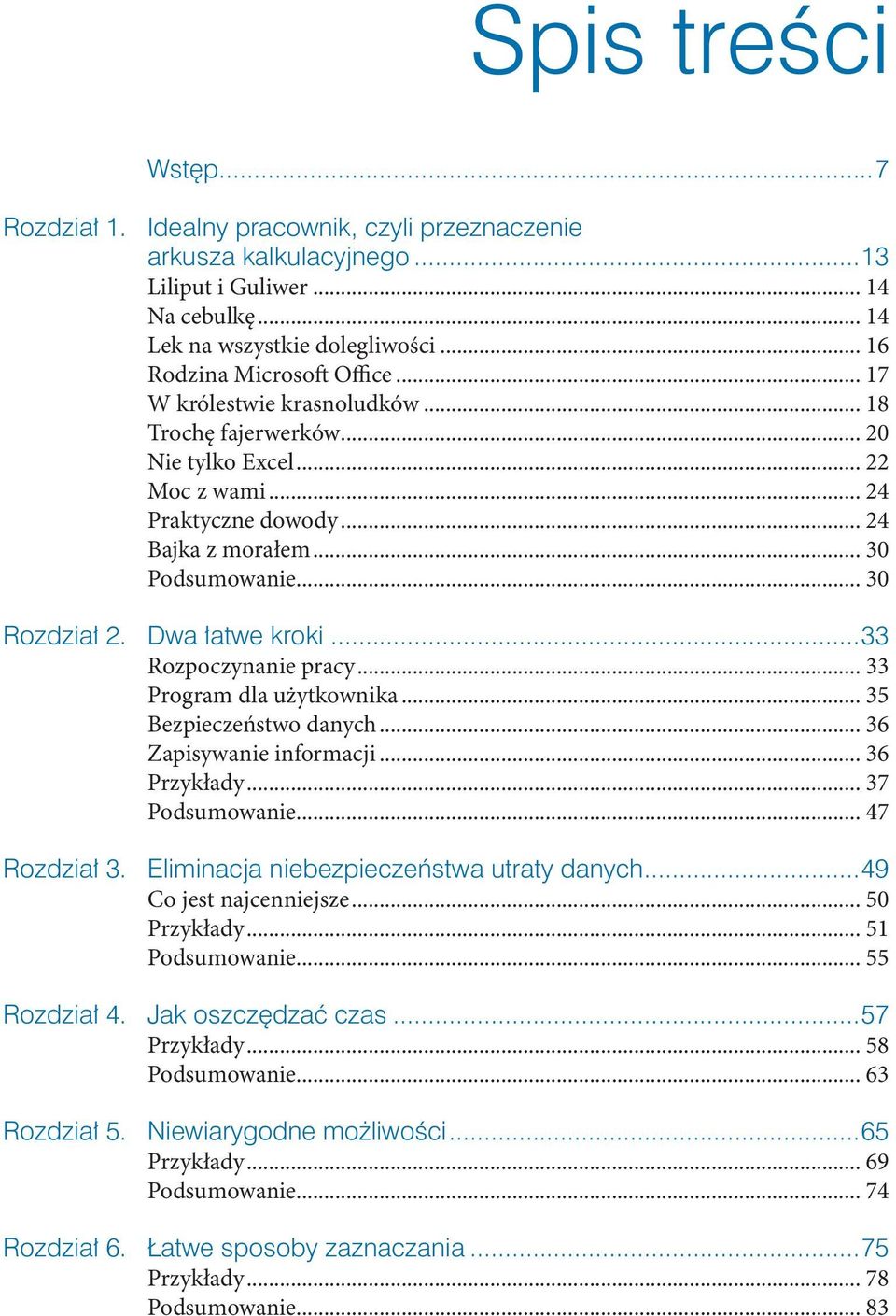 .. 30 Rozdział 2. Dwa łatwe kroki...33 Rozpoczynanie pracy... 33 Program dla użytkownika... 35 Bezpieczeństwo danych... 36 Zapisywanie informacji... 36 Przykłady... 37 Podsumowanie... 47 Rozdział 3.