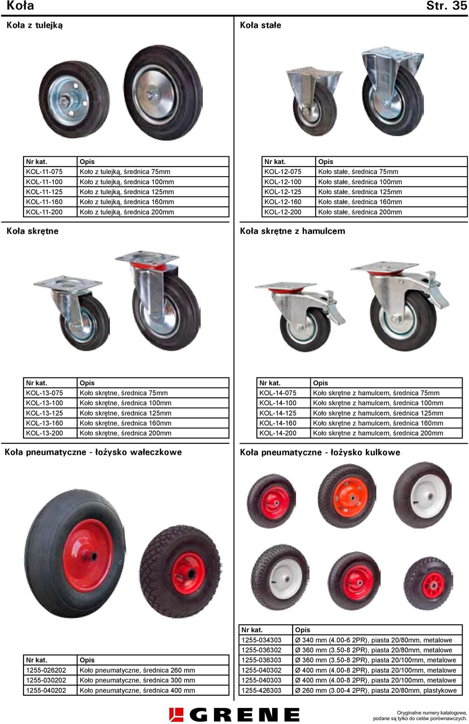 Koło z tulejką, średnica 125mm KOL-12-125 Koło stałe, średnica 125mm KOL-11-160 Koło z tulejką, średnica 160mm KOL-12-160 Koło stałe, średnica 160mm KOL-11-200 Koło z tulejką, średnica 200mm