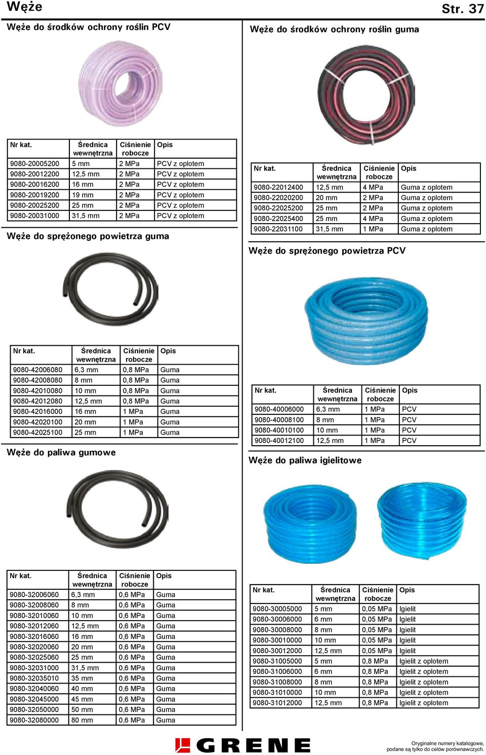 mm 2 MPa PCV z oplotem 9080-20031000 31,5 mm 2 MPa PCV z oplotem Węże do sprężonego powietrza guma Ciśnienie robocze Węże do sprężonego powietrza PCV 9080-22012400 12,5 mm 4 MPa Guma z oplotem