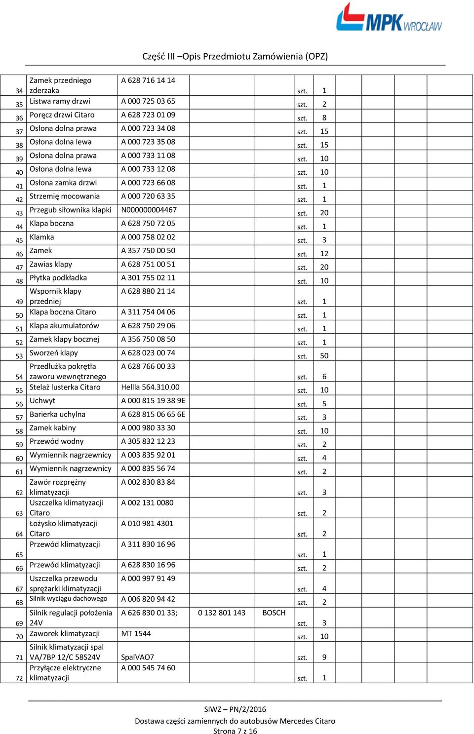 42 Strzemię mocowania A 000 720 63 35 43 Przegub siłownika klapki N000000004467 0 44 Klapa boczna A 628 750 72 05 45 Klamka A 000 758 02 02 szt.