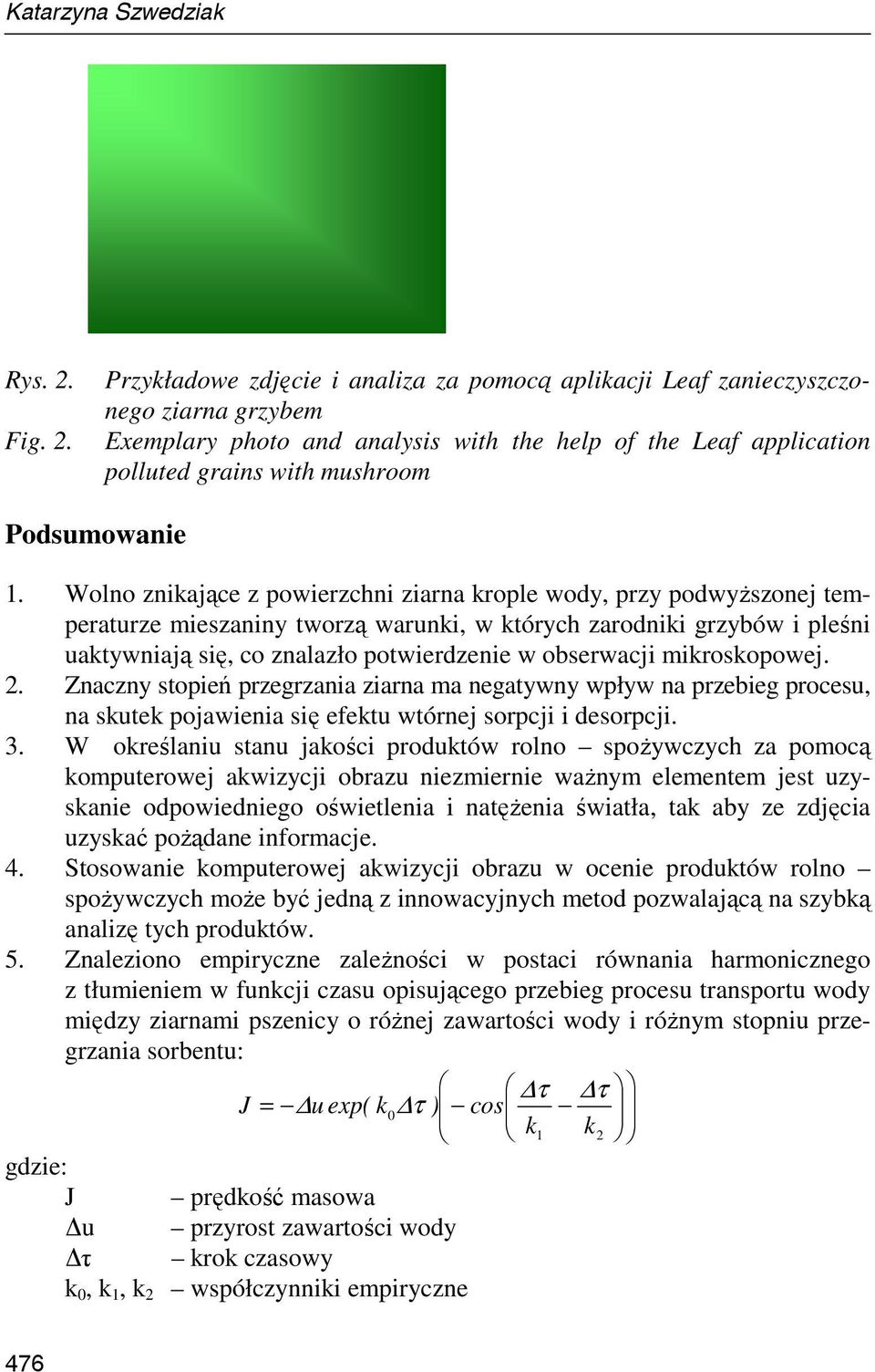 Przykładowe zdjęcie i analiza za pomocą aplikacji Leaf zanieczyszczonego ziarna grzybem Exemplary photo and analysis with the help of the Leaf application polluted grains with mushroom Podsumowanie 1.