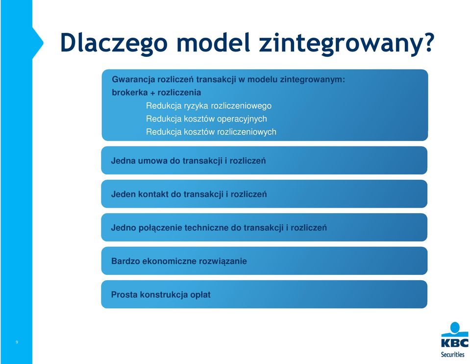 rozliczeniowego Redukcja kosztów operacyjnych Redukcja kosztów rozliczeniowych Jedna umowa do