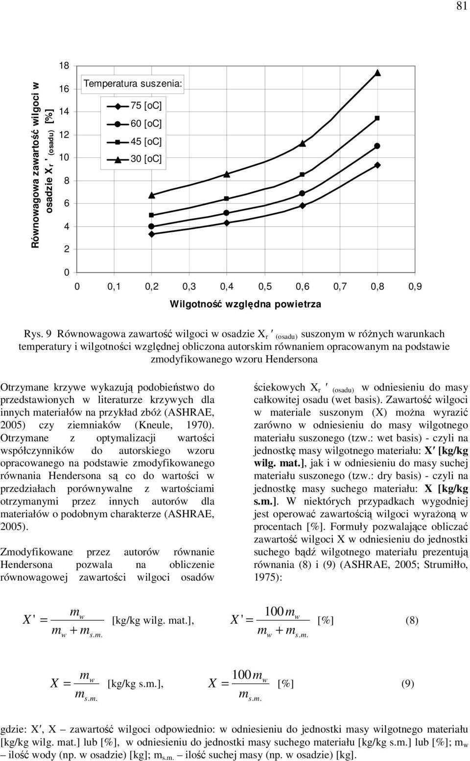 Otzymane kzywe wykazują podobieństwo do pzedstawionych w liteatuze kzywych dla innych mateiałów na pzykład zbóż (ASHRAE, 2005) czy ziemniaków (Kneule, 1970).