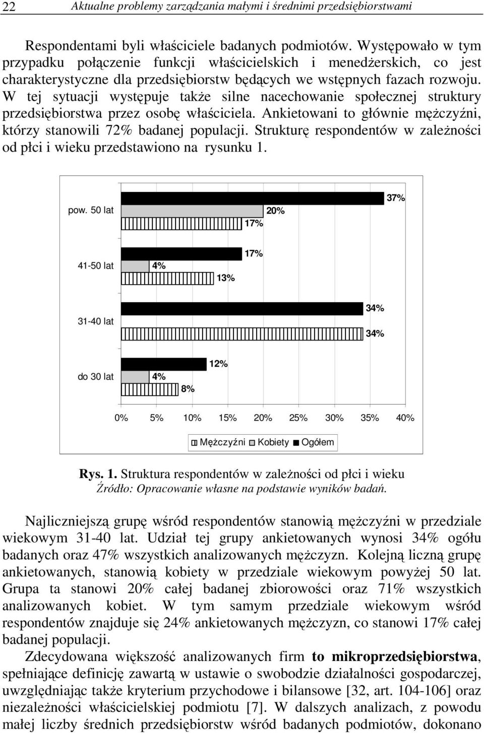 W tej sytuacji wystpuje take silne nacechowanie społecznej struktury przedsibiorstwa przez osob właciciela. Ankietowani to głównie mczyni, którzy stanowili 72% badanej populacji.