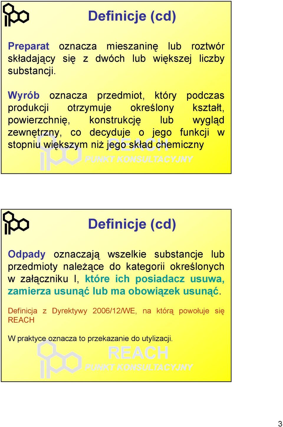 funkcji w stopniu większym niż jego skład chemiczny Definicje (cd) Odpady oznaczają wszelkie substancje lub przedmioty należące do kategorii