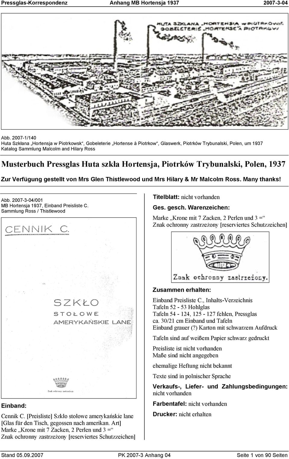 2007-3-04/001 MB Hortensja 1937, Einband Preisliste C. Titelblatt: nicht vorhanden Ges. gesch.