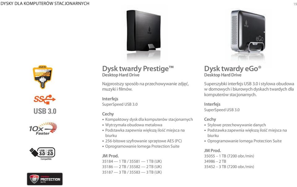 Protection Suite 35184 1 TB / 35581 1 TB (UK) 35186 2 TB / 35582 2 TB (UK) 35187 3 TB / 35583 3 TB (UK) Dysk twardy ego Desktop Hard Drive Superszybki interfejs USB 3.