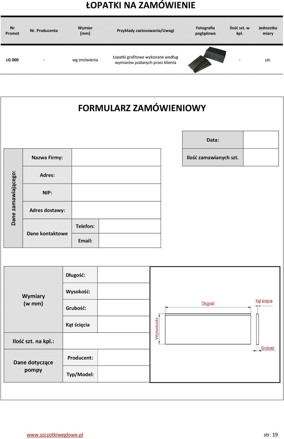 FORMULARZ ZAMÓWIENIOWY Data: Nazwa Firmy: Ilość zamawianych szt.