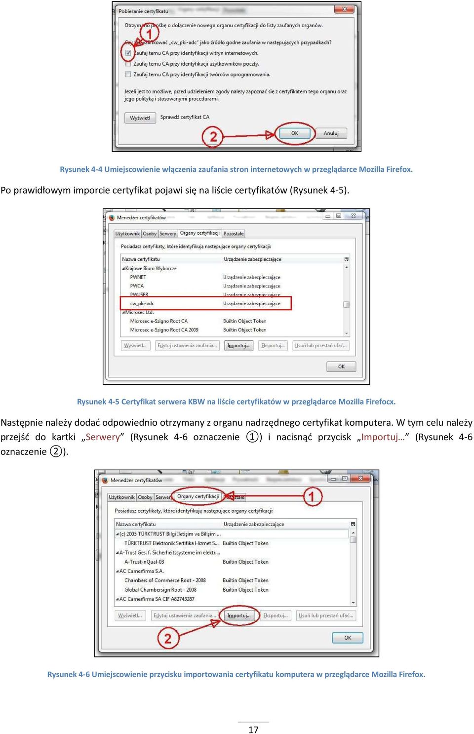 Rysunek 4-5 Certyfikat serwera KBW na liście certyfikatów w przeglądarce Mozilla Firefocx.