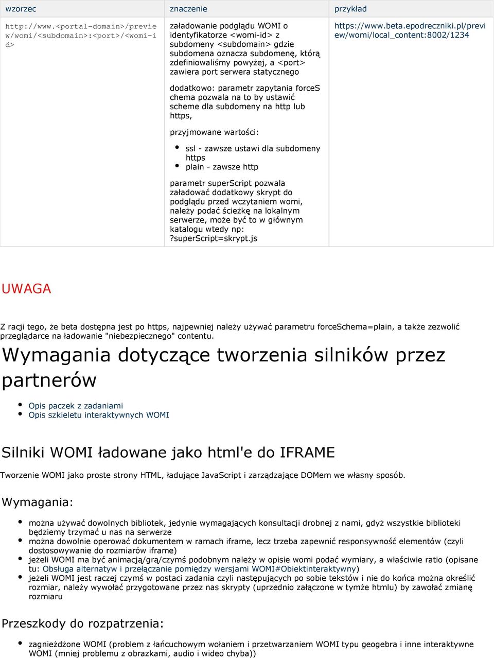 powyżej, a <port> zawiera port serwera statycznego dodatkowo: parametr zapytania forces chema pozwala na to by ustawić scheme dla subdomeny na http lub https, przyjmowane wartości: ssl - zawsze