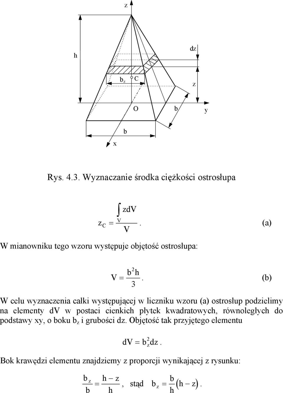 () W celu wnacenia całki wstępującej w licniku woru (a) ostrosłup podielim na element d w