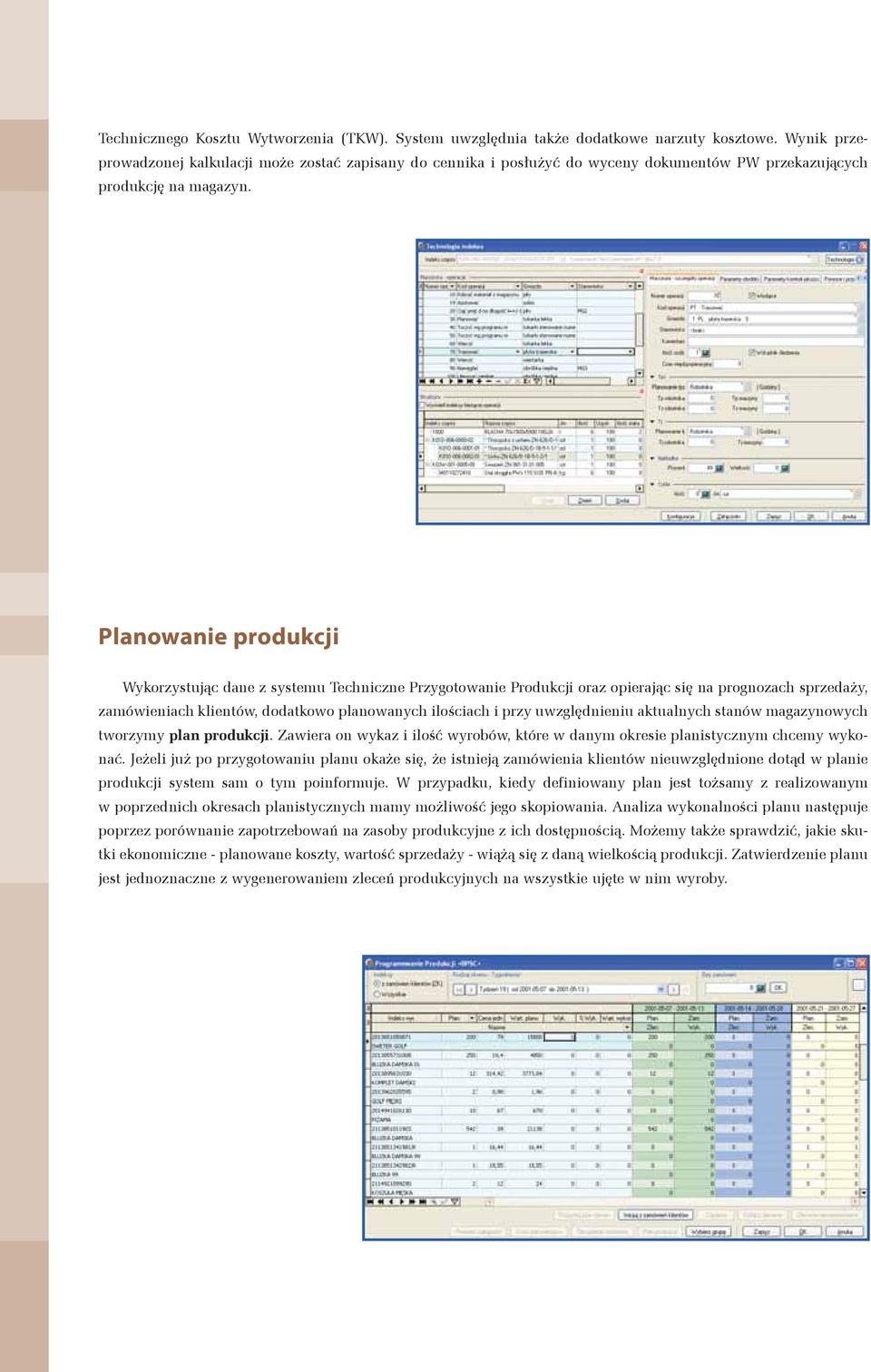 Planowanie produkcji Wykorzystując dane z systemu Techniczne Przygotowanie Produkcji oraz opierając się na prognozach sprzedaży, zamówieniach klientów, dodatkowo planowanych ilościach i przy