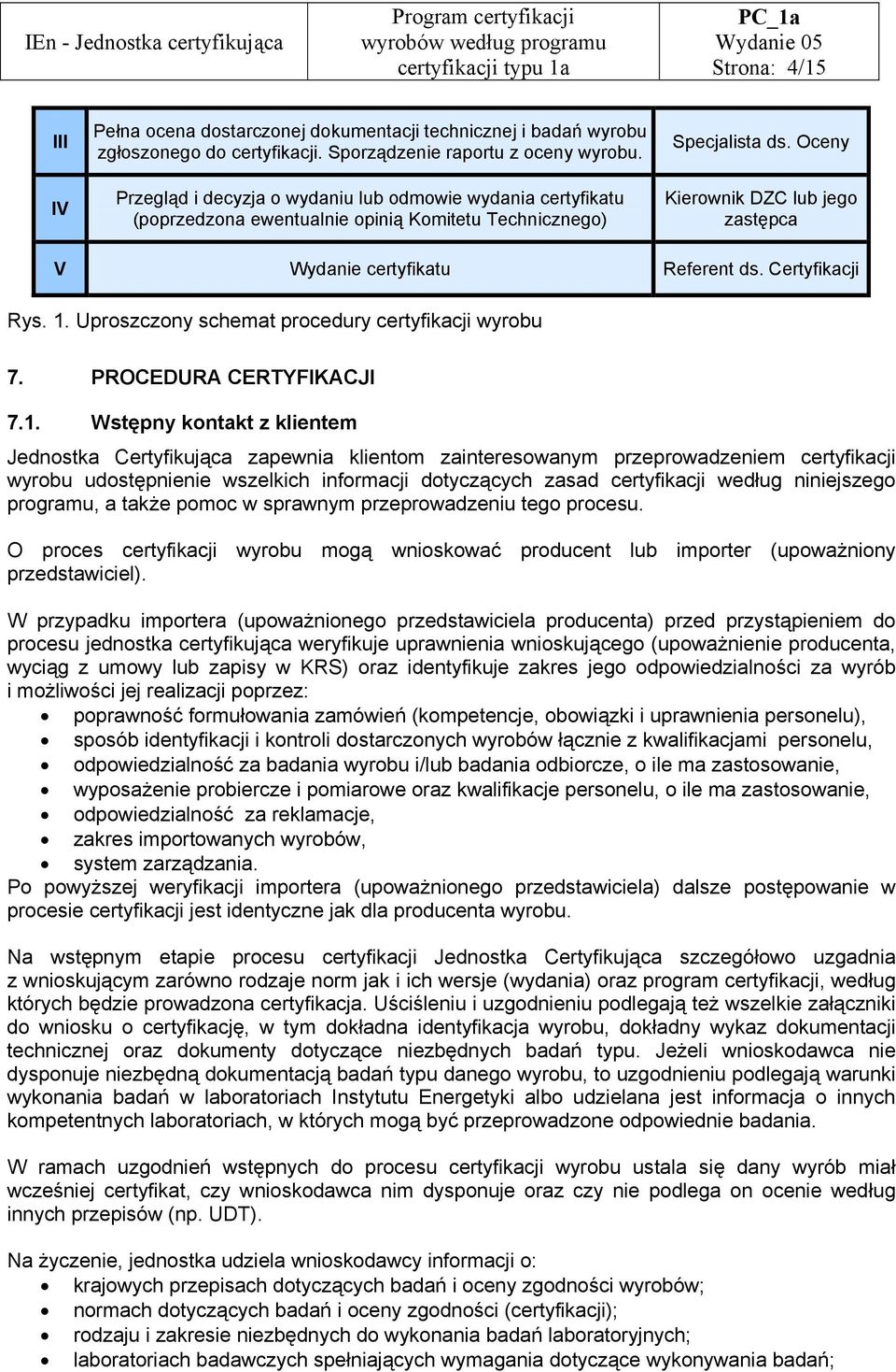 Oceny Kierownik DZC lub jego zastępca V Wydanie certyfikatu Referent ds. Certyfikacji Rys. 1.