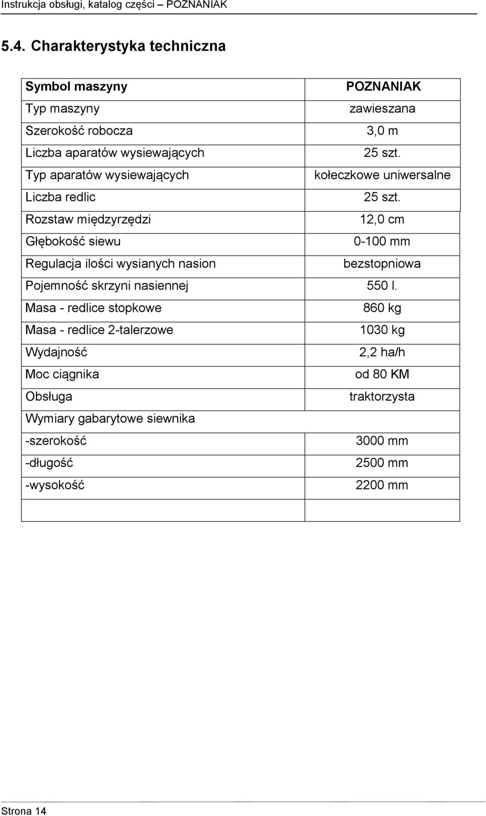 Rozstaw międzyrzędzi 12,0 cm Głębokość siewu 0-100 mm Regulacja ilości wysianych nasion bezstopniowa Pojemność skrzyni nasiennej 550 l.