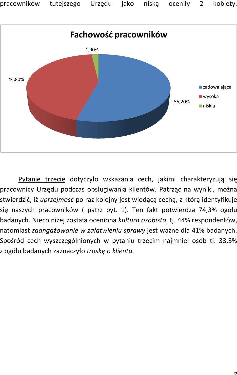 obsługiwania klientów. Patrząc na wyniki, można stwierdzić, iż uprzejmość po raz kolejny jest wiodącą cechą, z którą identyfikuje się naszych pracowników ( patrz pyt. 1).