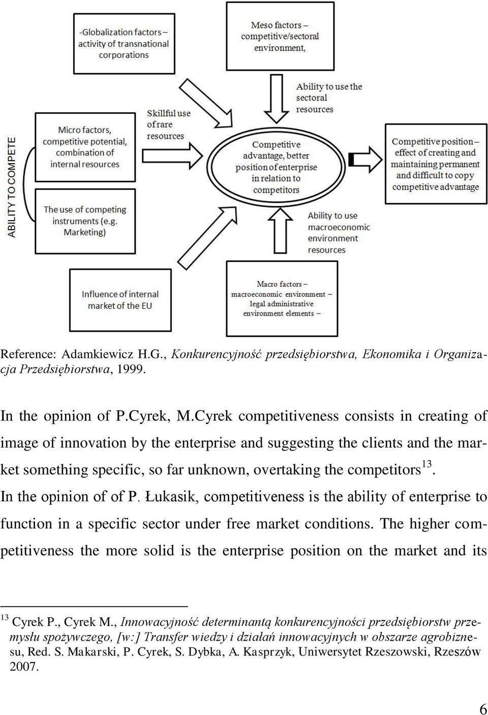 In the opinion of of P. Łukasik, competitiveness is the ability of enterprise to function in a specific sector under free market conditions.