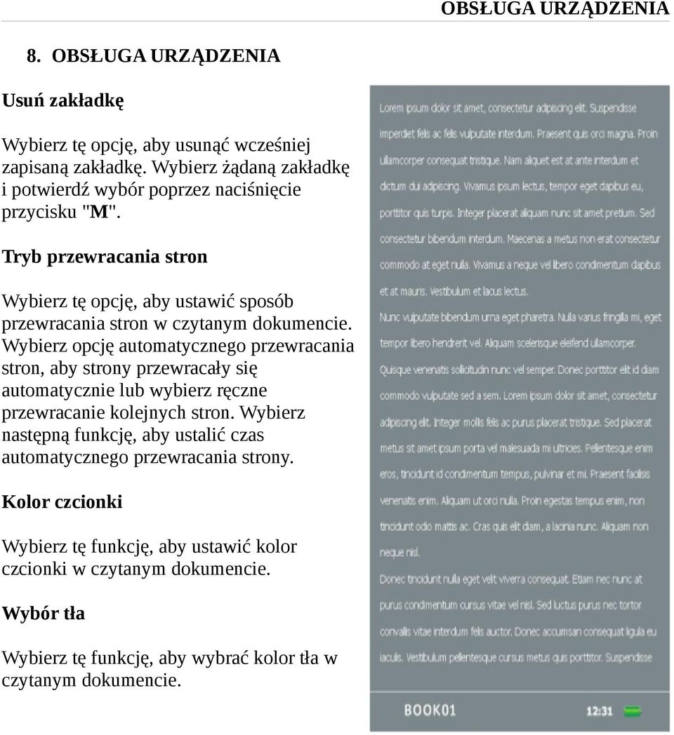 Tryb przewracania stron Wybierz tę opcję, aby ustawić sposób przewracania stron w czytanym dokumencie.