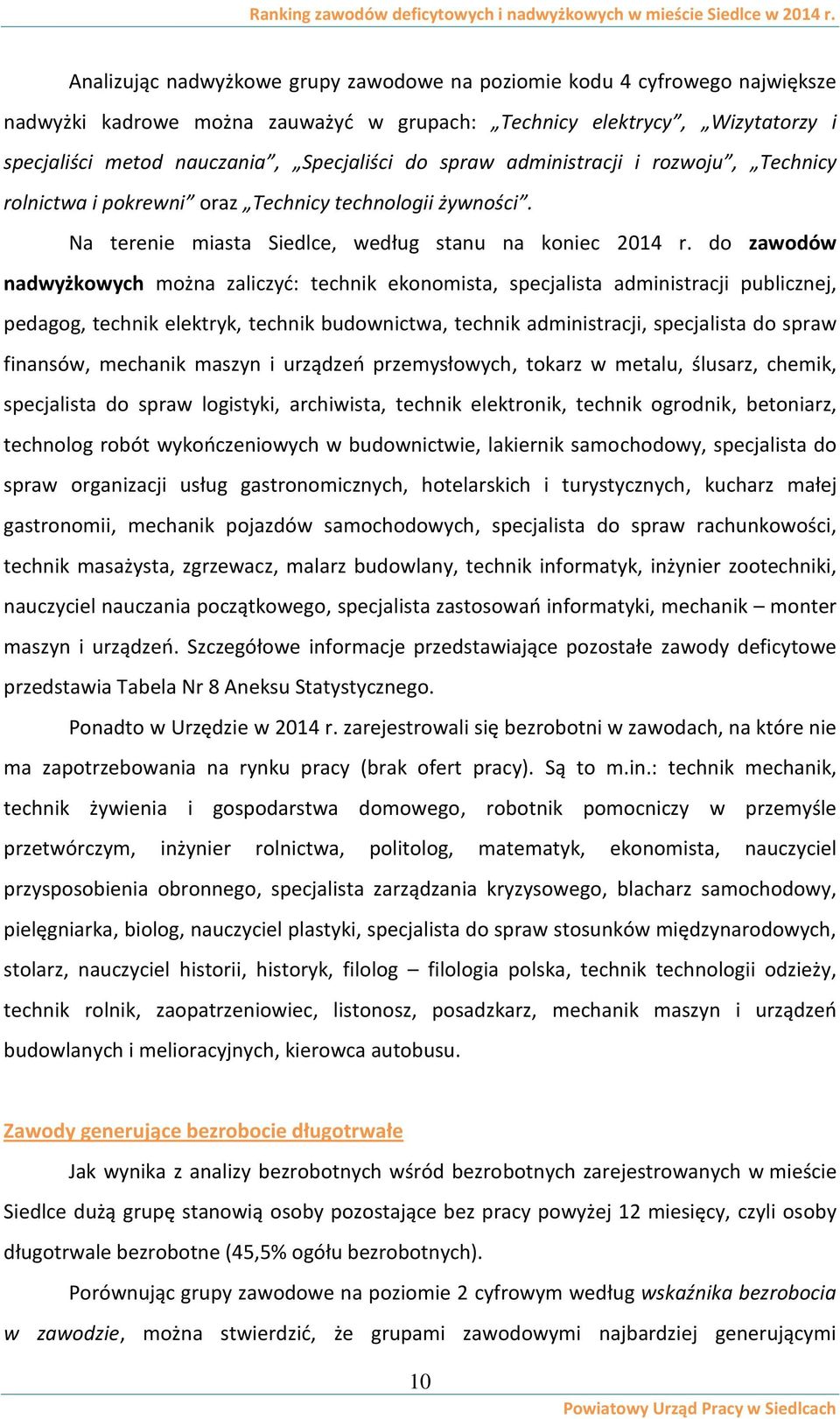 do zawodów nadwyżkowych można zaliczyć: technik ekonomista, specjalista administracji publicznej, pedagog, technik elektryk, technik budownictwa, technik administracji, specjalista do spraw finansów,