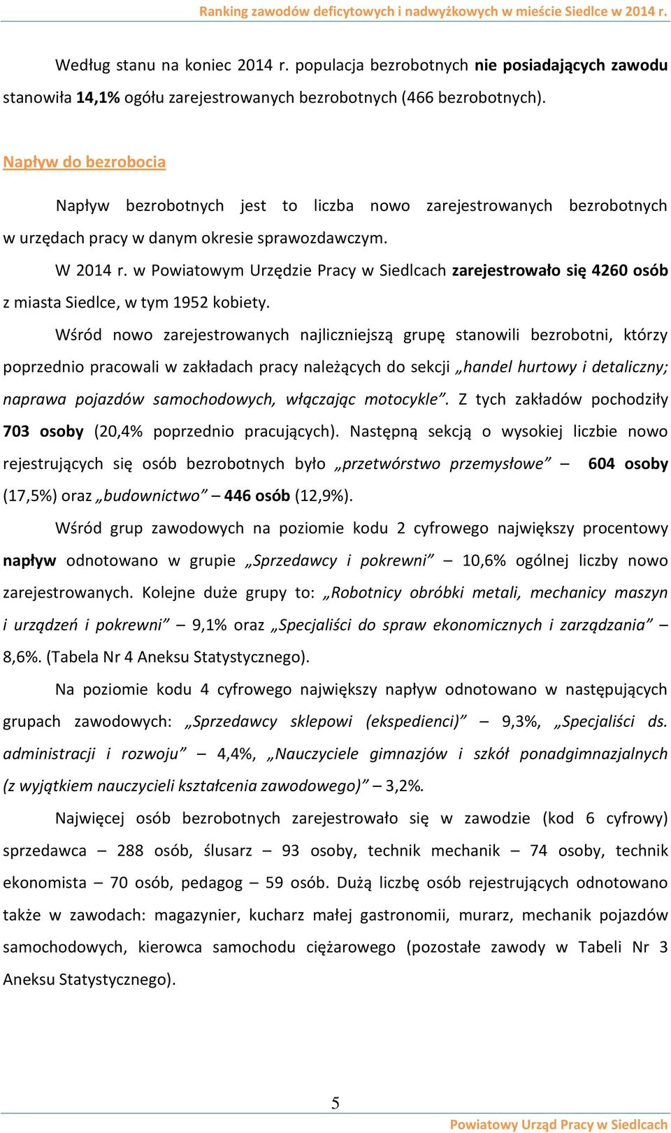 w Powiatowym Urzędzie Pracy w Siedlcach zarejestrowało się 4260 osób z miasta Siedlce, w tym 1952 kobiety.