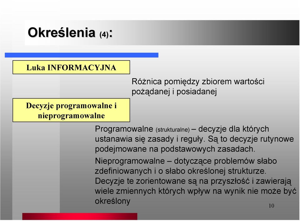 Są to decyzje rutynowe podejmowane na podstawowych zasadach.