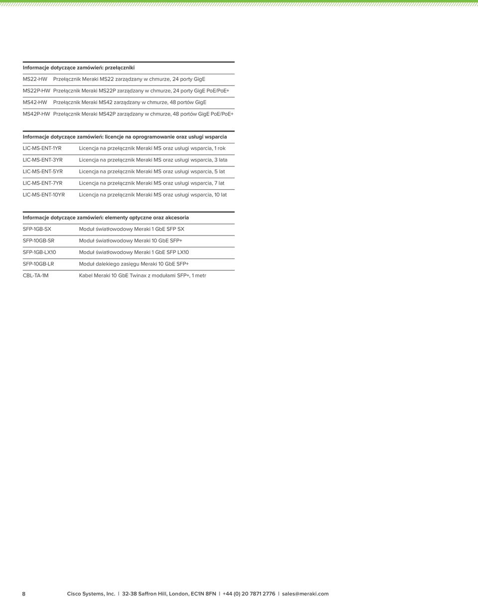 oraz usługi wsparcia LIC-MS-ENT-1YR LIC-MS-ENT-3YR LIC-MS-ENT-5YR LIC-MS-ENT-7YR LIC-MS-ENT-10YR Licencja na przełącznik Meraki MS oraz usługi wsparcia, 1 rok Licencja na przełącznik Meraki MS oraz