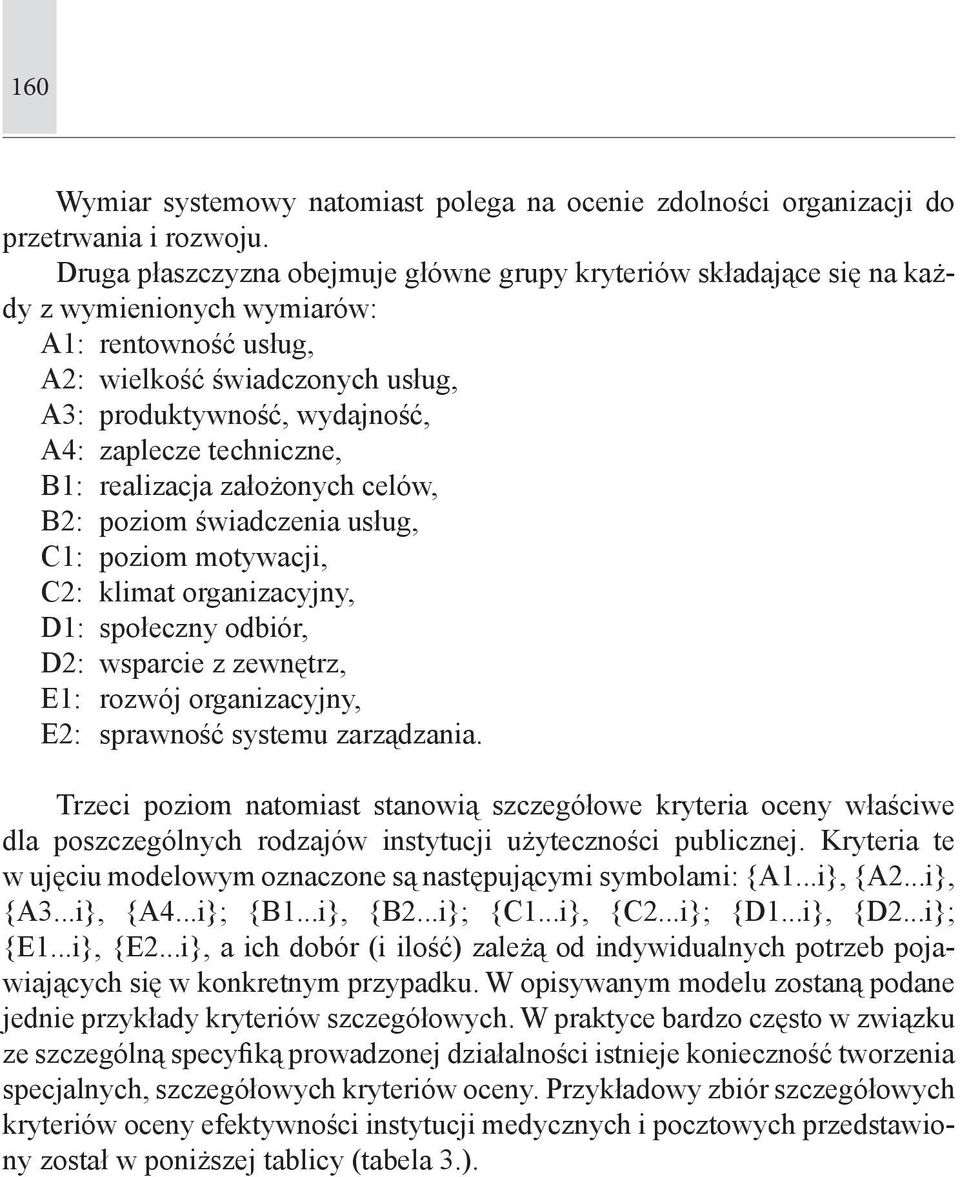 techniczne, B1: realizacja założonych celów, B2: poziom świadczenia usług, C1: poziom motywacji, C2: klimat organizacyjny, D1: społeczny odbiór, D2: wsparcie z zewnętrz, E1: rozwój organizacyjny, E2: