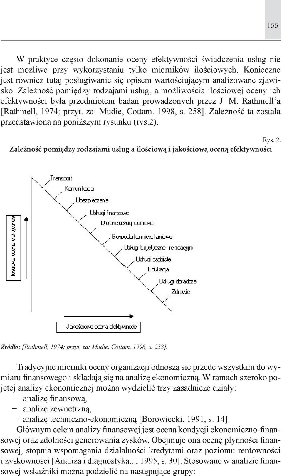 Zależność pomiędzy rodzajami usług, a możliwością ilościowej oceny ich efektywności była przedmiotem badań prowadzonych przez J. M. Rathmell a [Rathmell, 1974; przyt. za: Mudie, Cottam, 1998, s. 258].