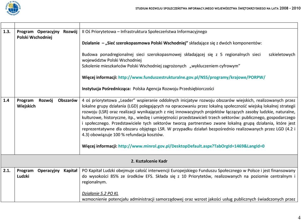 cyfrowym Więcej informacji: http://www.funduszestrukturalne.gov.pl/nss/programy/krajowe/porpw/ Instytucja Pośrednicząca: Polska Agencja Rozwoju Przedsiębiorczości 1.