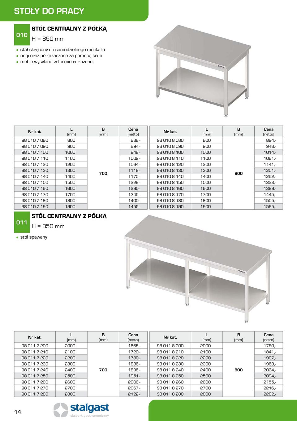 98 010 7 180 1800 10,- 98 010 7 190 1900 1455,- 011 STÓŁ CENTRANY Z PÓŁKĄ 98 010 8 080 800 894,- 98 010 8 090 900 948,- 98 010 8 100 1000 1014,- 98 010 8 110 1100 1081,- 98 010 8 120 1200 1141,- 98