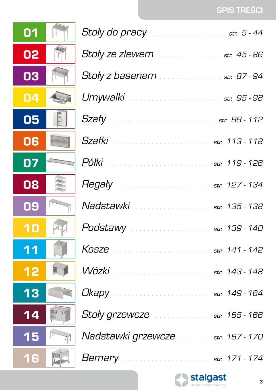 .................. str. 135-138 Podstawy.................... str. 139-1 Kosze......................... str. 141-142 Wózki......................... str. 143-148 Okapy......................... str. 149-164 Stoły grzewcze.