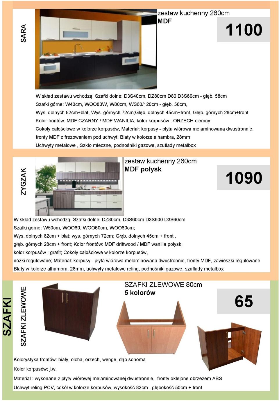 górnych 28cm+front Kolor frontów: MDF CZARNY / MDF WANILIA; kolor korpusów : ORZECH ciemny Cokoły całościowe w kolorze korpusów, Materiał: korpusy - płyta wiórowa melaminowana dwustronnie, fronty MDF