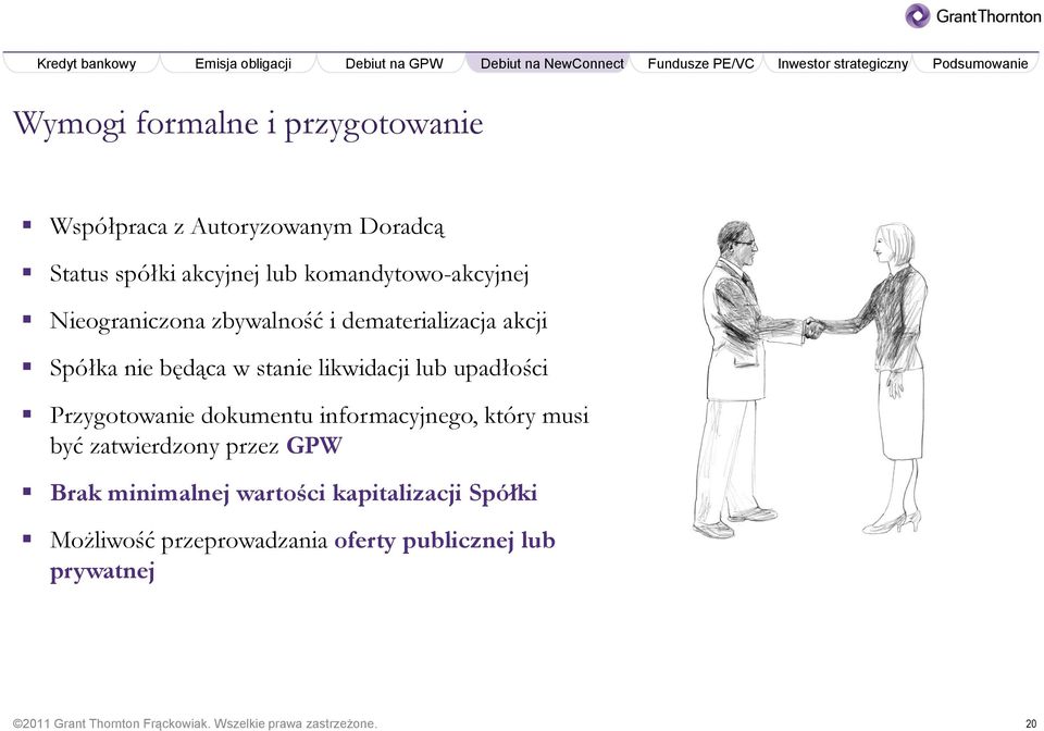 upadłości Przygotowanie dokumentu informacyjnego, który musi być zatwierdzony przez GPW Brak minimalnej wartości