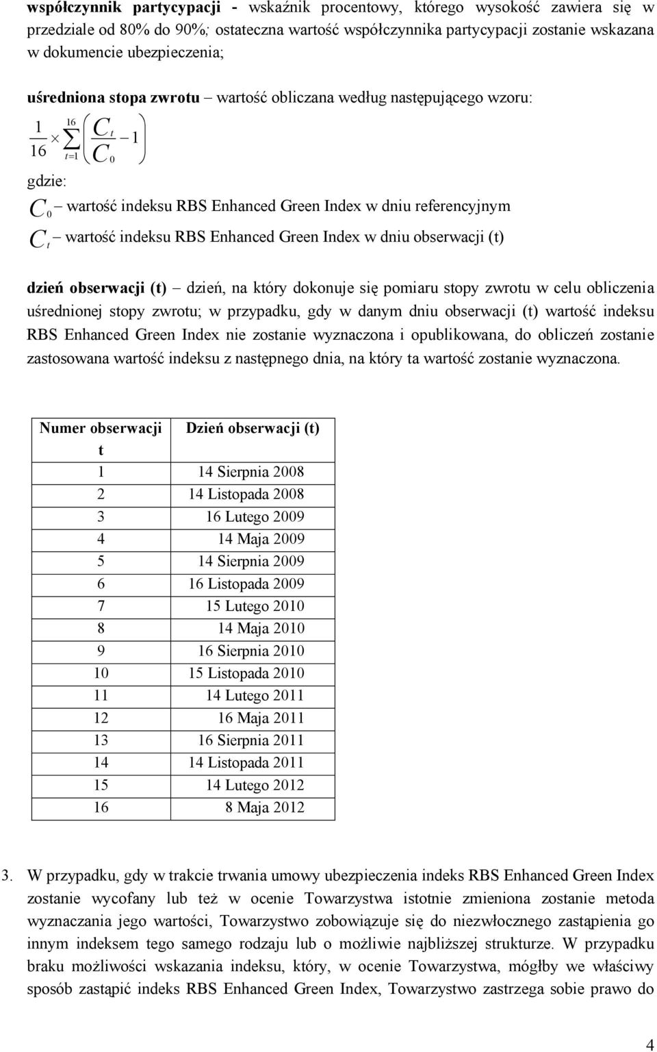 Enhanced Green Index w dniu obserwacji (t) Ct dzień obserwacji (t) dzień, na który dokonuje się pomiaru stopy zwrotu w celu obliczenia uśrednionej stopy zwrotu; w przypadku, gdy w danym dniu