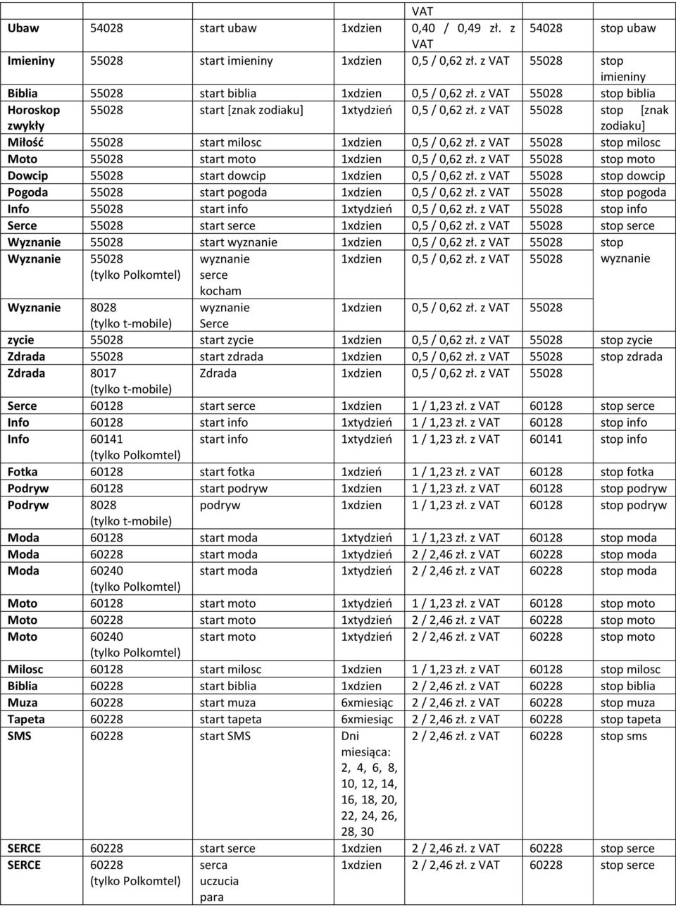 z VAT 55028 stop milosc Moto 55028 start moto 1xdzien 0,5 / 0,62 zł. z VAT 55028 stop moto Dowcip 55028 start dowcip 1xdzien 0,5 / 0,62 zł.