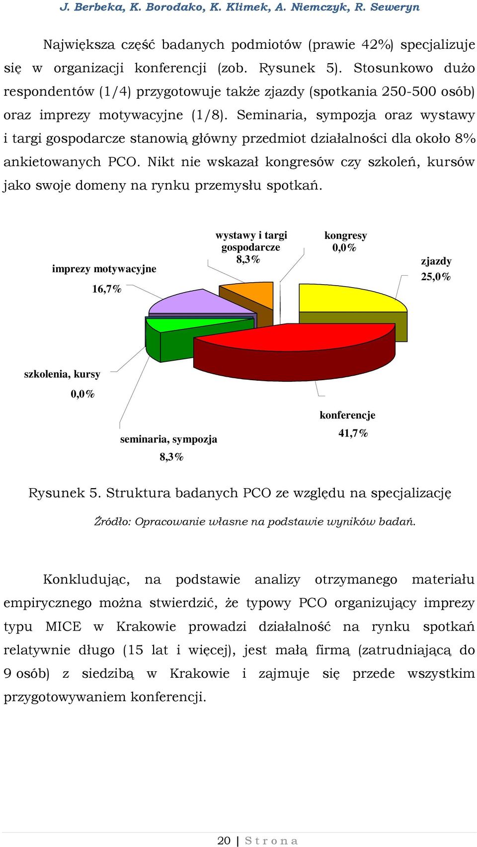 Seminaria, sympozja oraz wystawy i targi gospodarcze stanowią główny przedmiot działalności dla około 8% ankietowanych PCO.