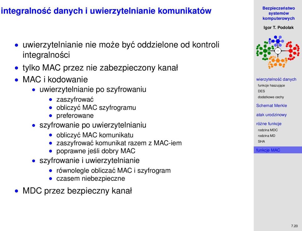 preferowane szyfrowanie po uwierzytelnianiu obliczyć MAC komunikatu zaszyfrować komunikat razem z MAC-iem poprawne jeśli