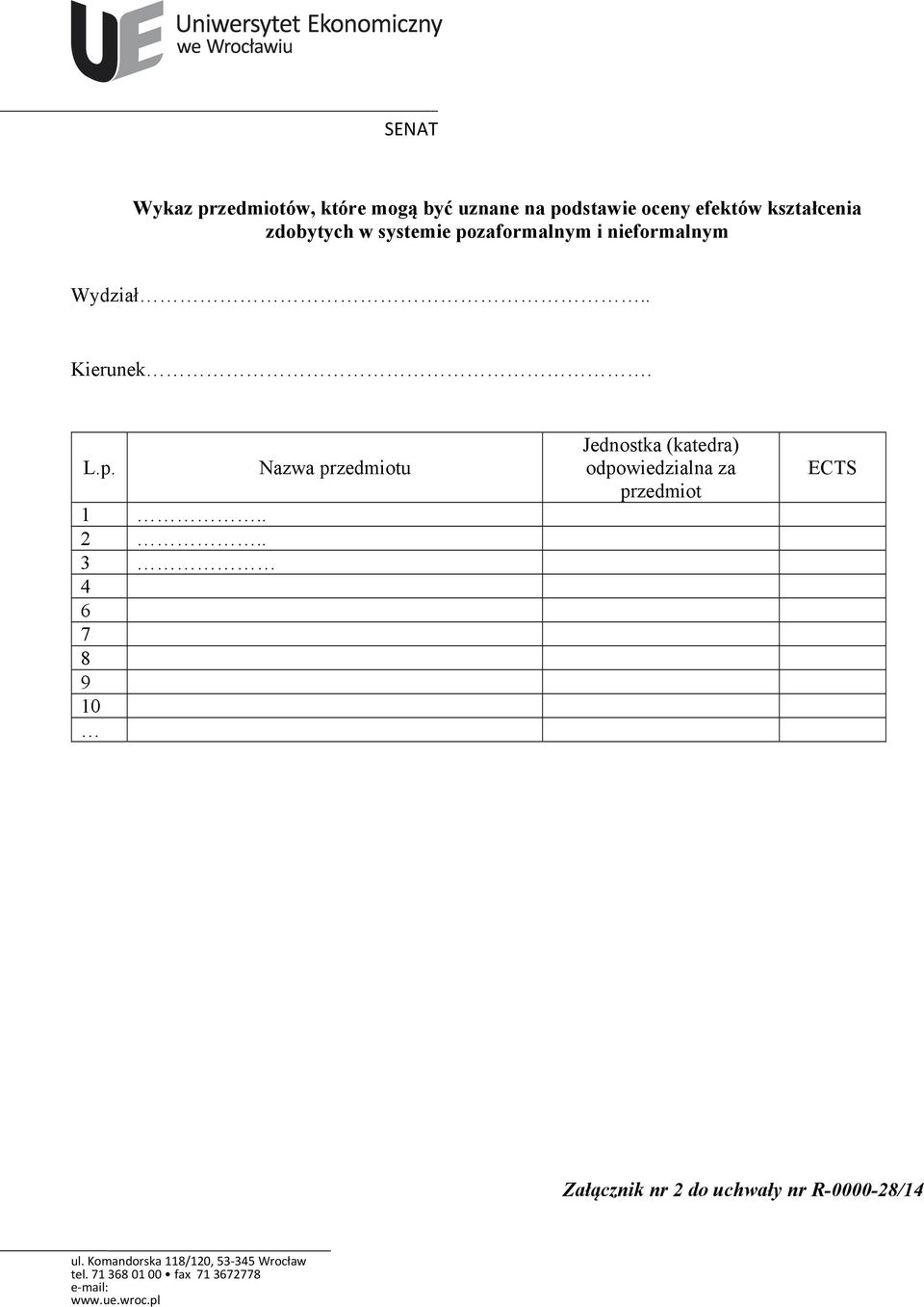 . Kierunek. L.p. 1.. 2.