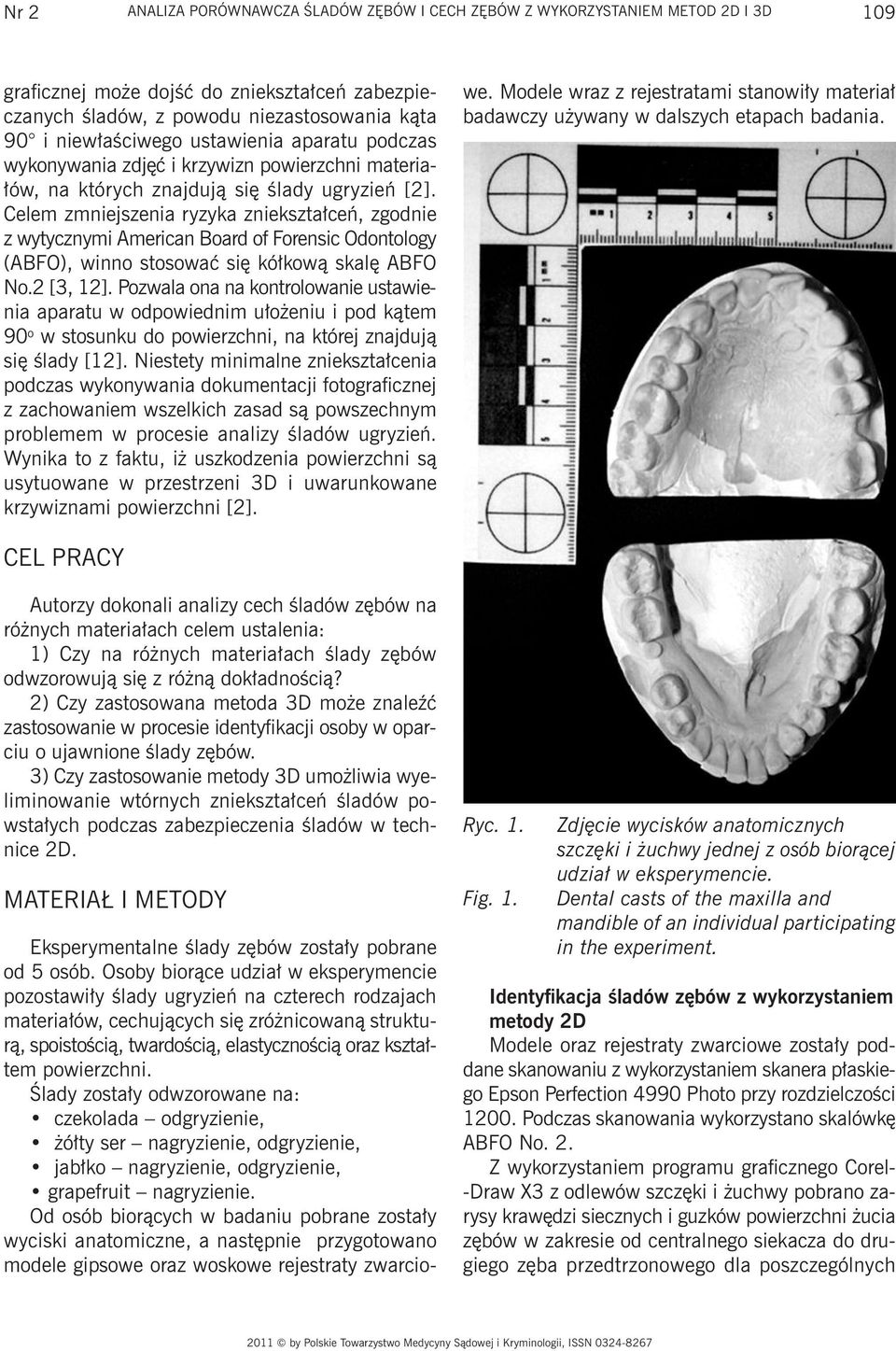 Celem zmniejszenia ryzyka zniekształceń, zgodnie z wytycznymi American Board of Forensic Odontology (ABFO), winno stosować się kółkową skalę ABFO No.2 [3, 12].