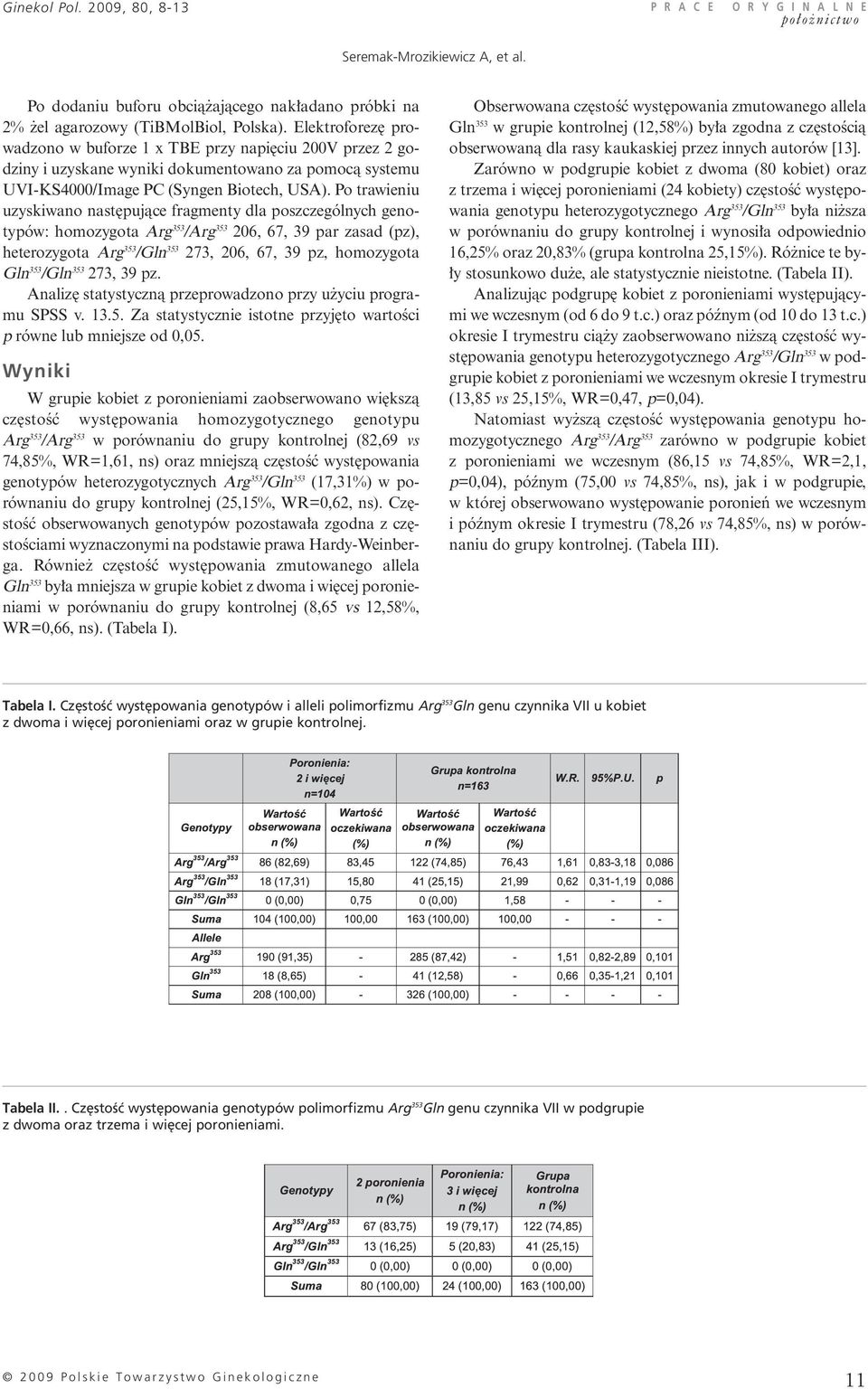 Po trawieniu uzyskiwano nast pujàce fragmenty dla poszczególnych genotypów: homozygota Arg 353 /Arg 353 206, 67, 39 par zasad (pz), heterozygota Arg 353 /Gln 353 273, 206, 67, 39 pz, homozygota Gln