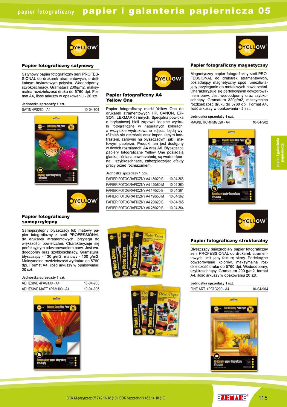 Format A4, ilość arkuszy w opakowaniu - 20 szt SATIN 4PS260 - A4 10-04-901 Papier fotograficzny A4 Yellow One Papier fotograficzny marki Yellow One do drukarek atramentowych HP, CANON, EP- SON,