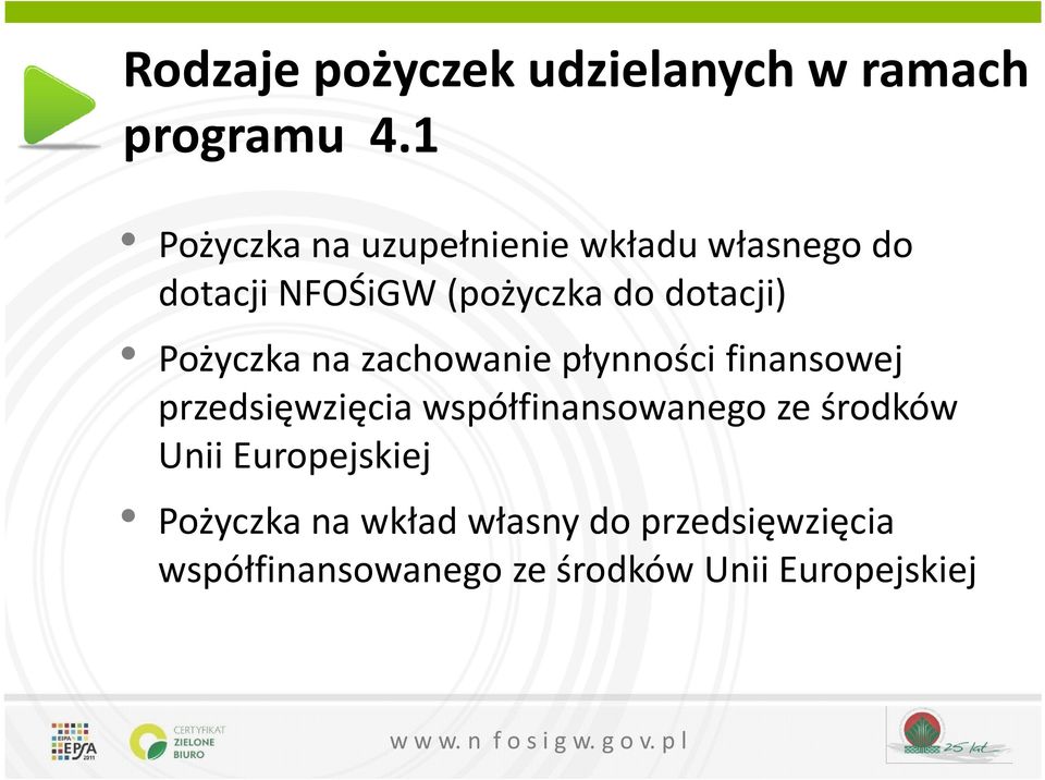 dotacji) Pożyczka na zachowanie płynności finansowej przedsięwzięcia