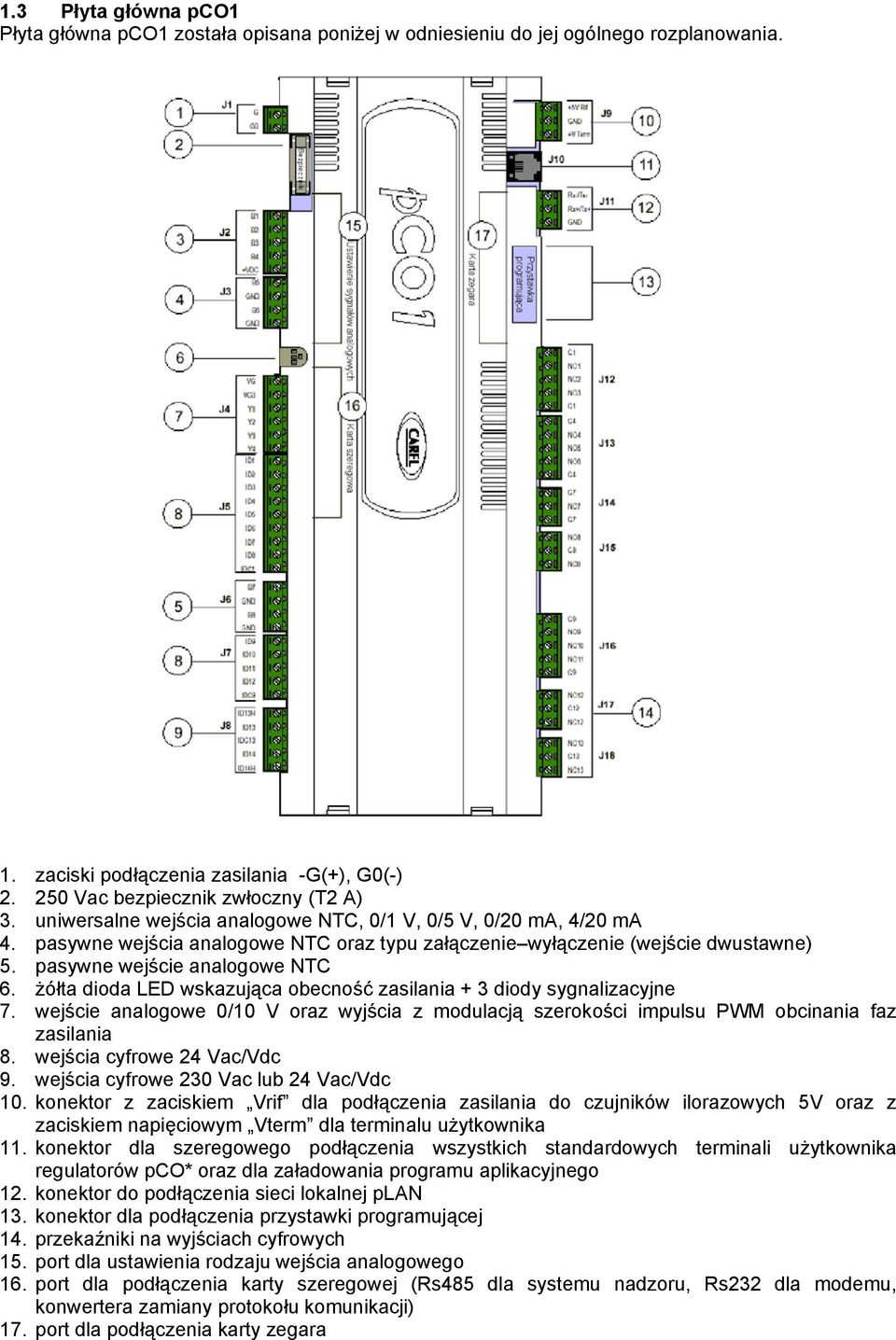 żółta dioda LED wskazująca obecność zasilania + 3 diody sygnalizacyjne 7. wejście analogowe 0/10 V oraz wyjścia z modulacją szerokości impulsu PWM obcinania faz zasilania 8.