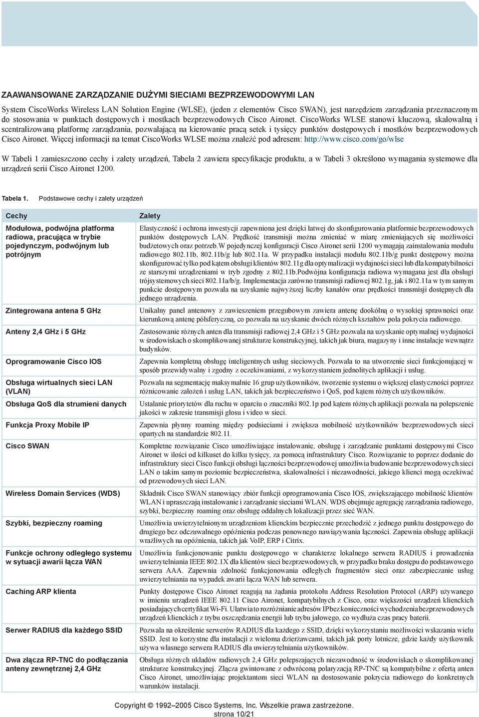 CiscoWorks WLSE stanowi kluczową, skalowalną i scentralizowaną platformę zarządzania, pozwalającą na kierowanie pracą setek i tysięcy punktów dostępowych i mostków bezprzewodowych Cisco Aironet.