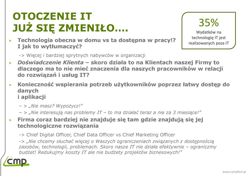 mieć znaczenia dla naszych pracowników w relacji do rozwiązań i usług IT? Konieczność wspierania potrzeb użytkowników poprzez łatwy dostęp do danych i aplikacji > Nie masz? Wypożycz!