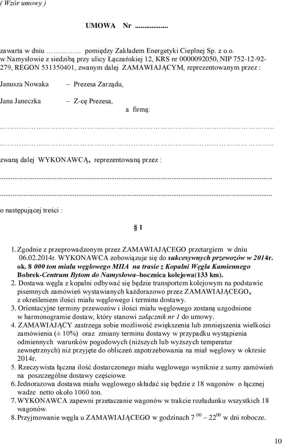 iędzy Zakładem Energetyki Cieplnej Sp. z o.